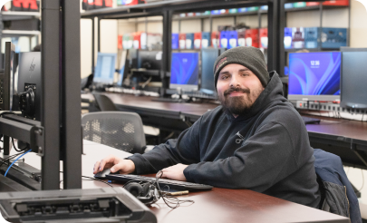 Student at computer in IT lab