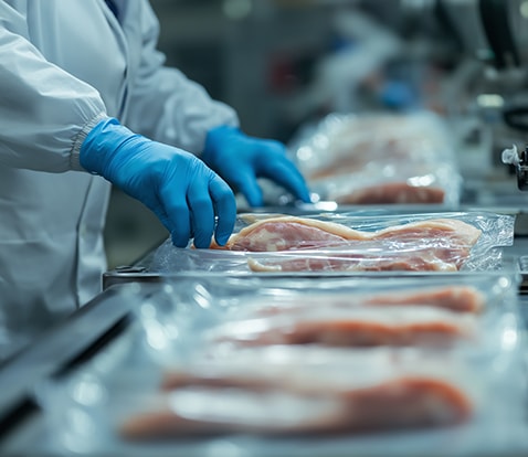 stock photo of gloved hands handling food